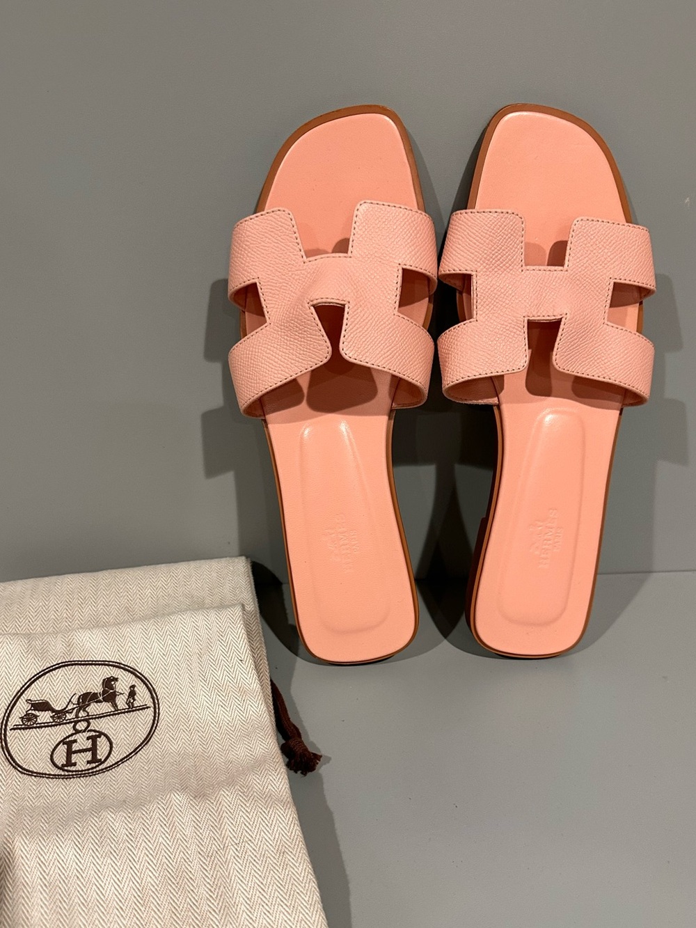 Hermes Pink H-Cut Leather Slide Sandals